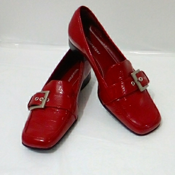 Naturalizer Shoes - Naturalizer red shiney square toe buckle detail loafers